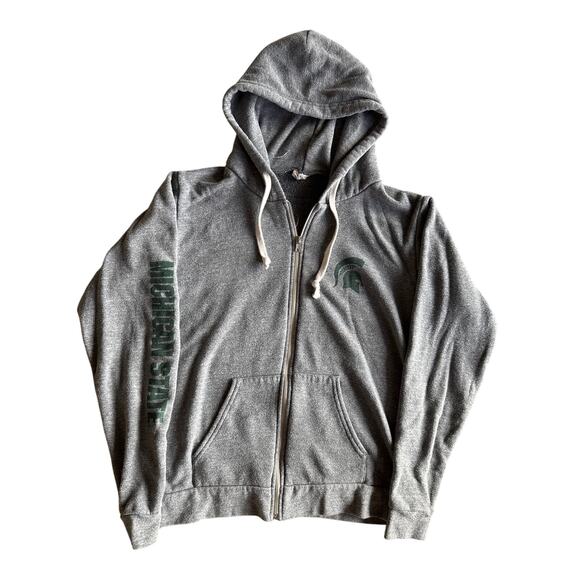 VTG NCAA Michigan State University Gray Full Zip M USA Made Hoodie Sweat Jacket - Picture 1 of 8
